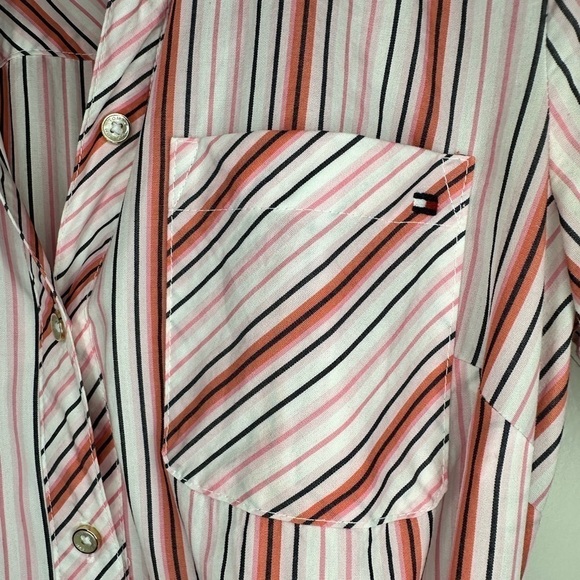 Tommy Hilfiger shirt dress cotton vertical stripe pink white button down belted - Picture 5 of 15